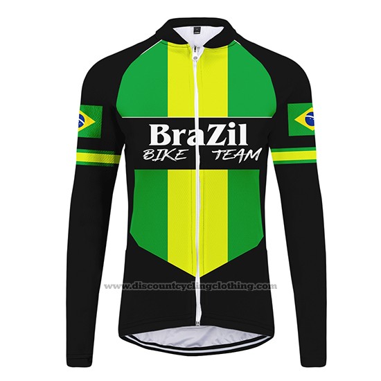 2020 Cycling Jersey Brazil Black Green Long Sleeve and Bib Tight